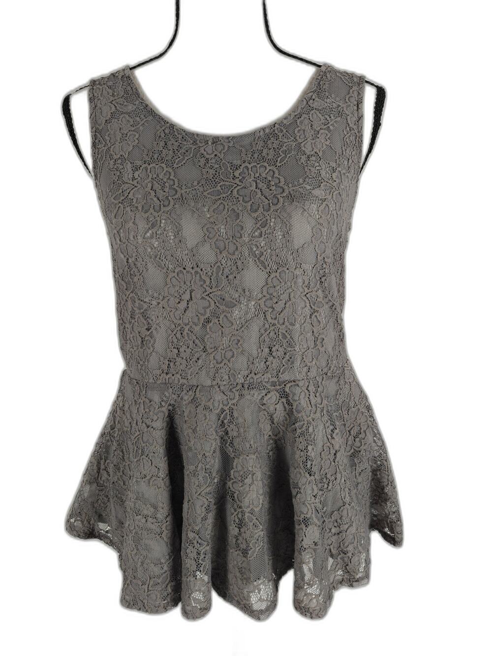 Women's Lovers + Friends Lace Peplum Tank Top Gray Size Medium